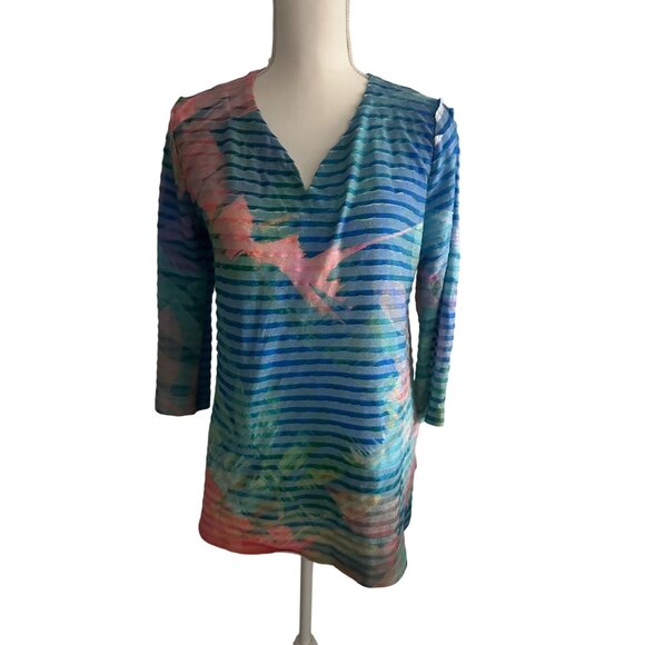 SOFT SURROUNDINGS Tropical Striped Tunic Top Size L - Picture 3 of 7